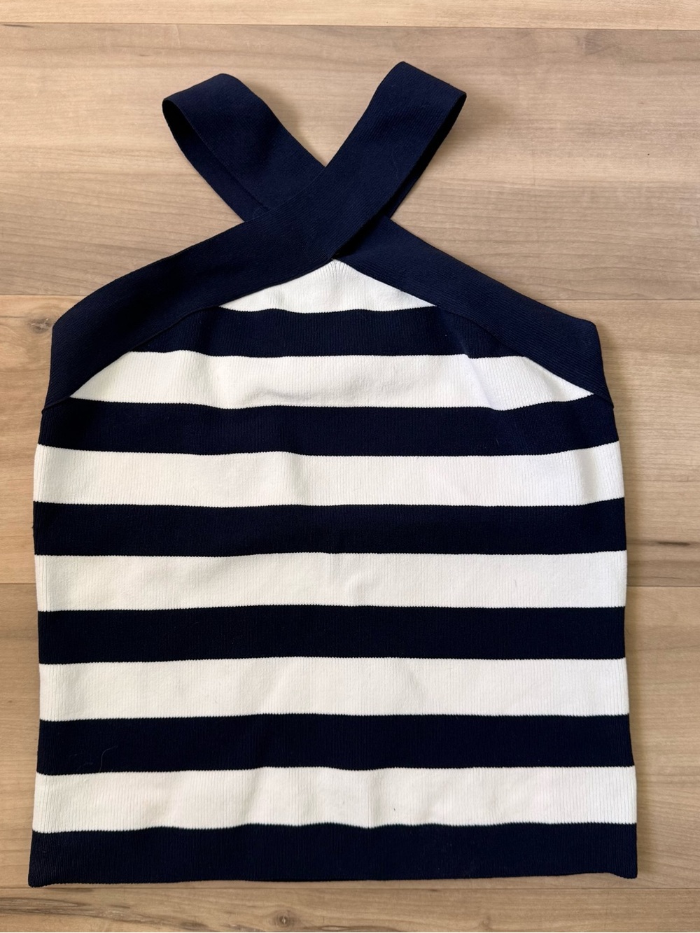 Striped Cross-Back Camisole Tank Top - Navy & White